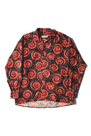 90's "EQUIPMENT" Spiral Print Silk Open-Collar Shirt Made in FRANCE (Design by Christian Restoin)