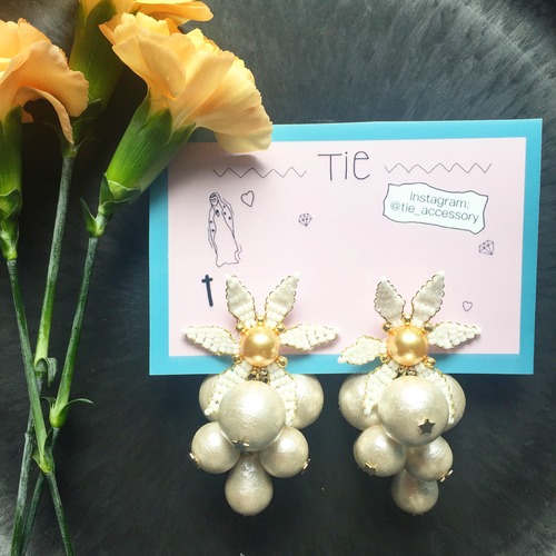 flower×星のコットンパールピアス・イヤリング
