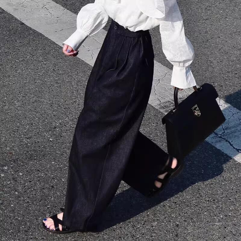 retro design high waist denim casual pants W00166