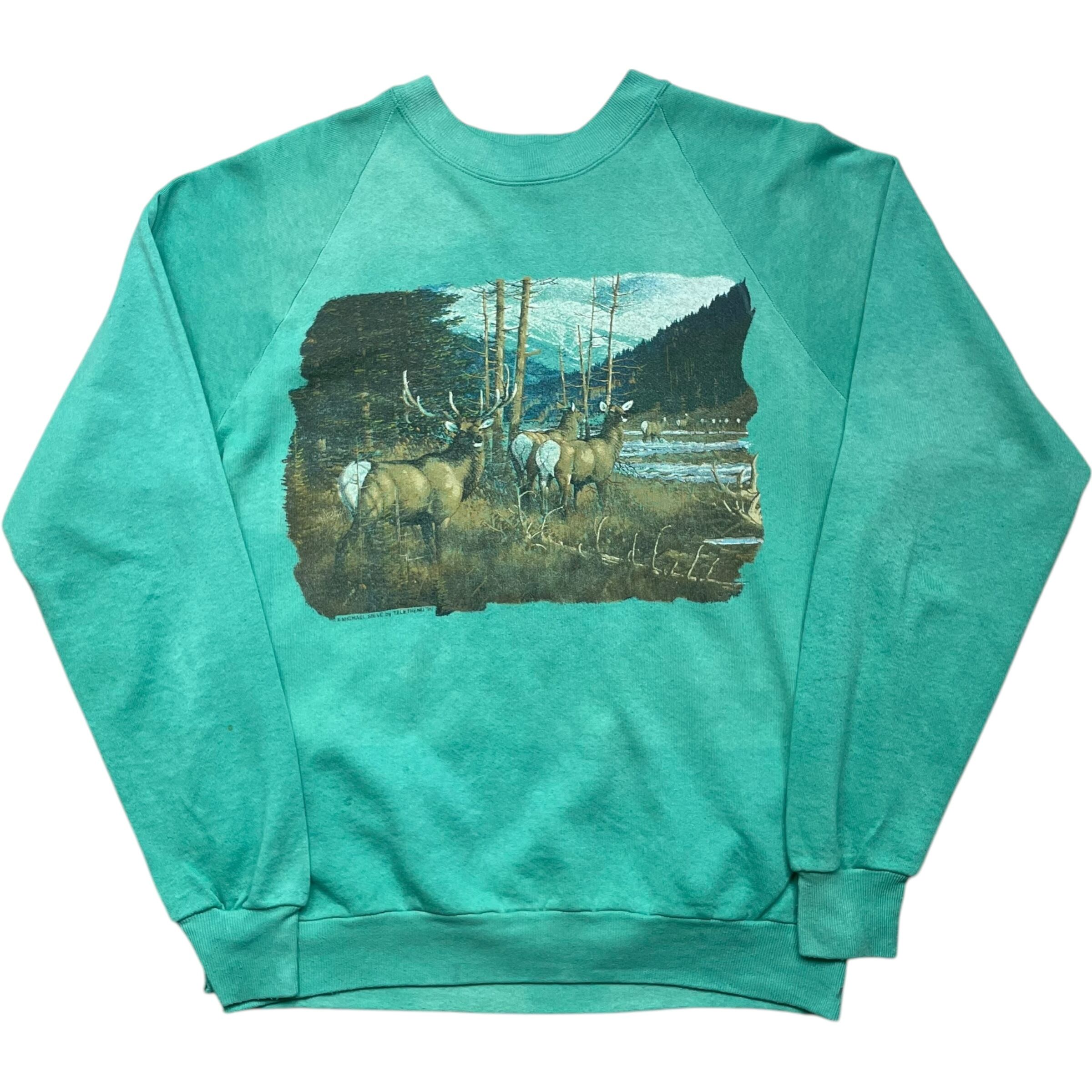 《M》JERZEES ジャージーズ ラグランスリーブ スウェット アニマルプリント エメラルドグリーン no.5800