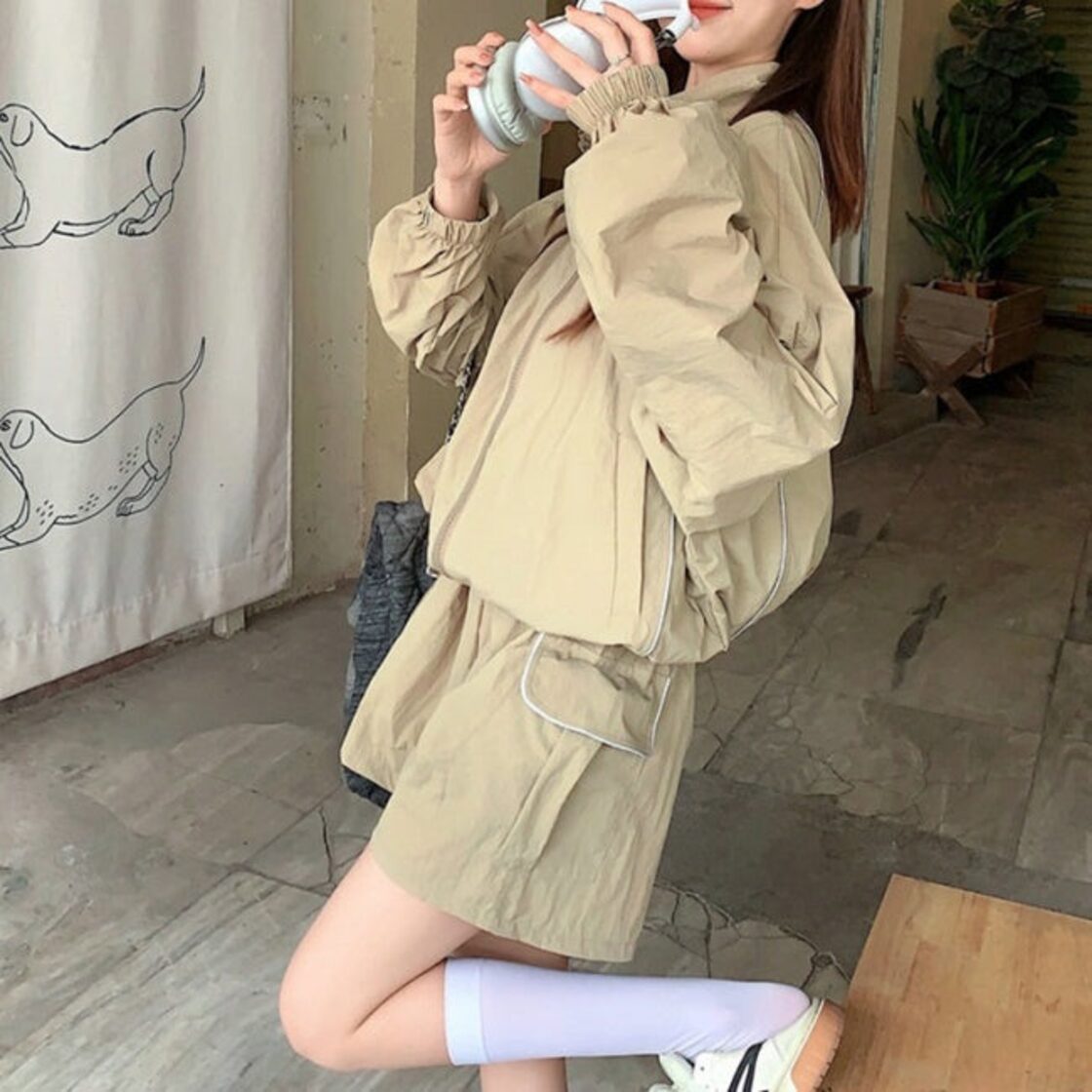 セットアップ レディース 韓国 シャカシャカ ナイロン ジャケット 