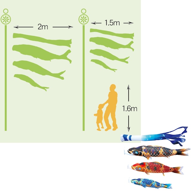 京錦ガーデンセット　１.５M６点セット（徳永鯉のぼり）