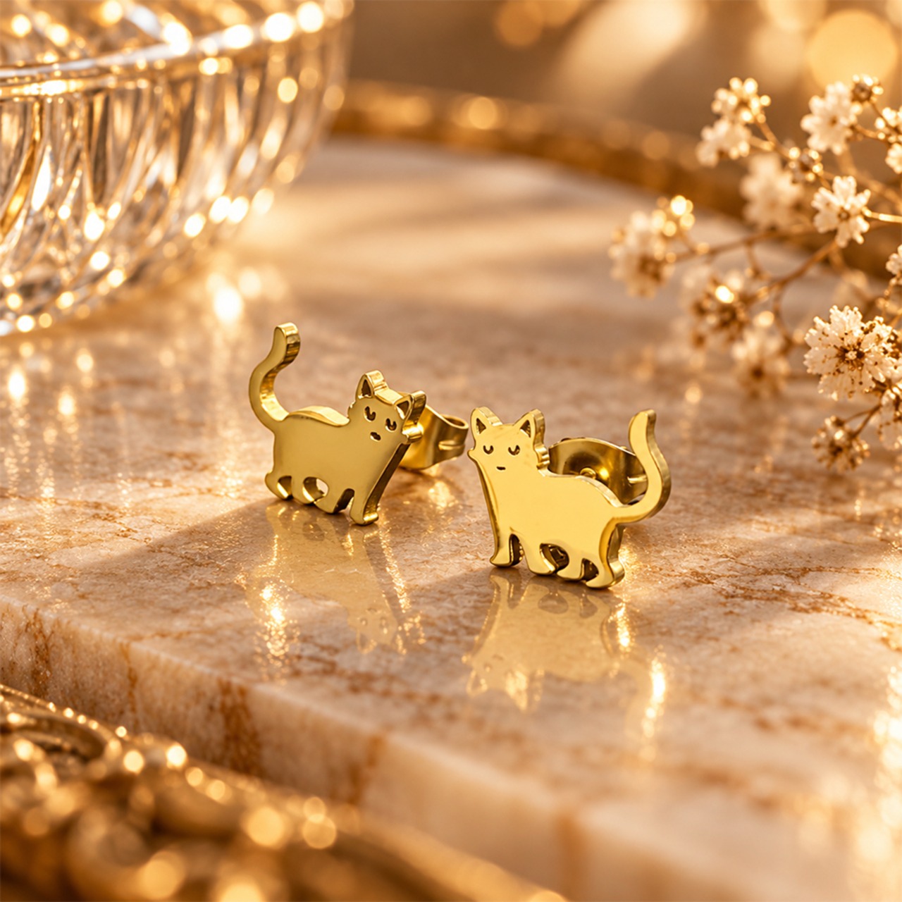 ネコ ピアス ゴールド 52 金属アレルギー対応 ステンレス 両耳セット レディース 小ぶり 猫モチーフ ネコ 猫 ねこ