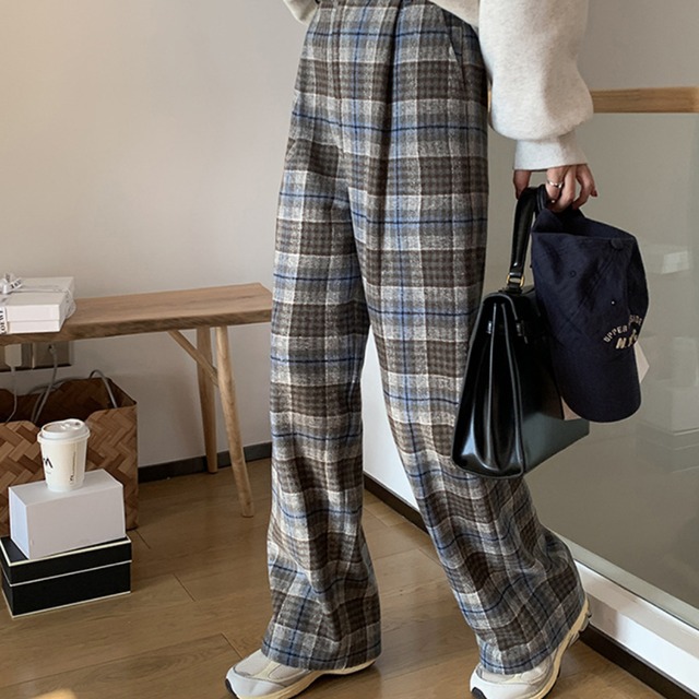 retro plaid casual pants〚0056〛