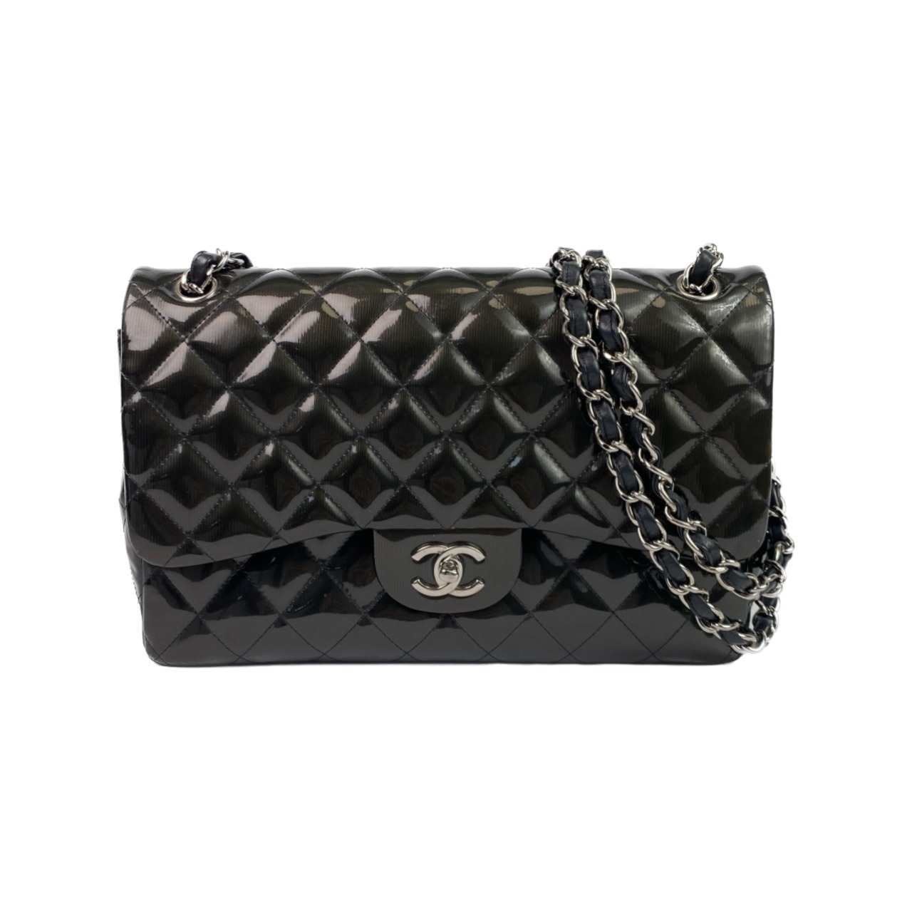 CHANEL シャネル ダブルフラップ ジャンボ ショルダーバッグ シルバー ...