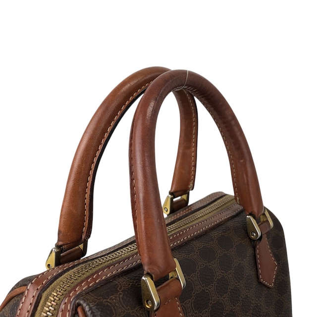 CELINE セリーヌ マカダム ハンドバッグ ブラウン PVC レザー ミニボストン ミニバッグ vintage ヴィンテージ オールド 8fppkm