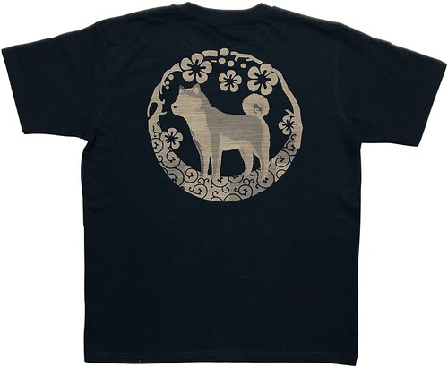 [江戸てん]Tシャツ 6.8オンス 和柄 味のあるスラブ生地に抜染しました メンズ 柴犬　黒