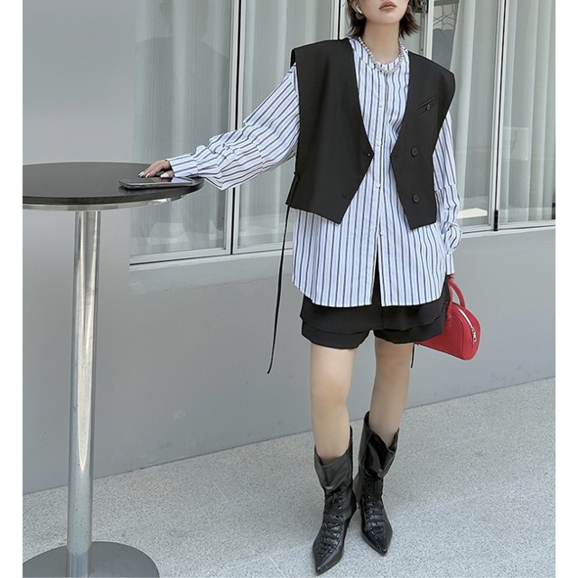 Striped twopiece vest shirt【2color】 C1585