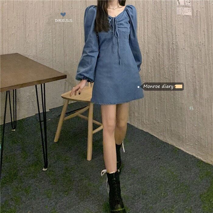 Vネックドレス スプリングスリムフィットスカート Aラインショート 春物 モンロー39616835018