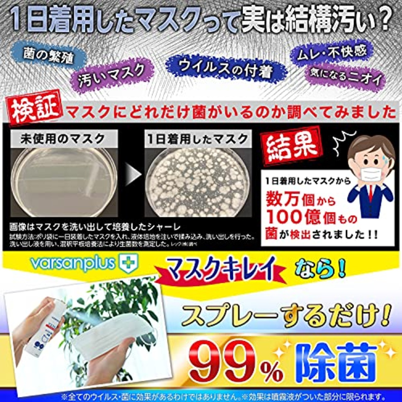 バルサンプラス マスク用 ウイルス除去・除菌スプレー マスクキレイ 100ml (消臭成分配合・秒速乾燥)