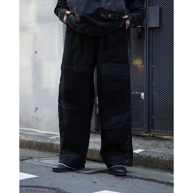 [DUELLUM] (デュエラム) DUE-VⅢ-083-TRS PATCHED WIDE PANTS (BLACK×RED STITCH)
