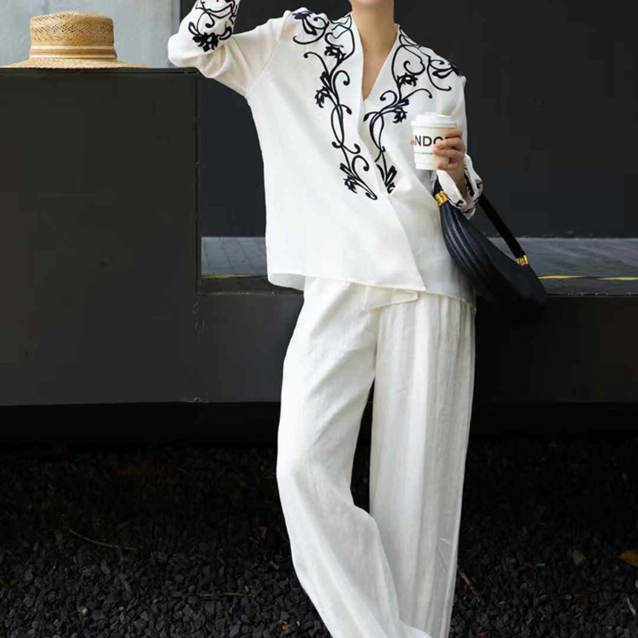 刺繍デザインリネンセットアップ m0088