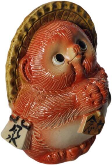 風水狸 赤 (大) 結婚・仕事運 （信楽焼き・陶器 ・置物・風水・たぬき