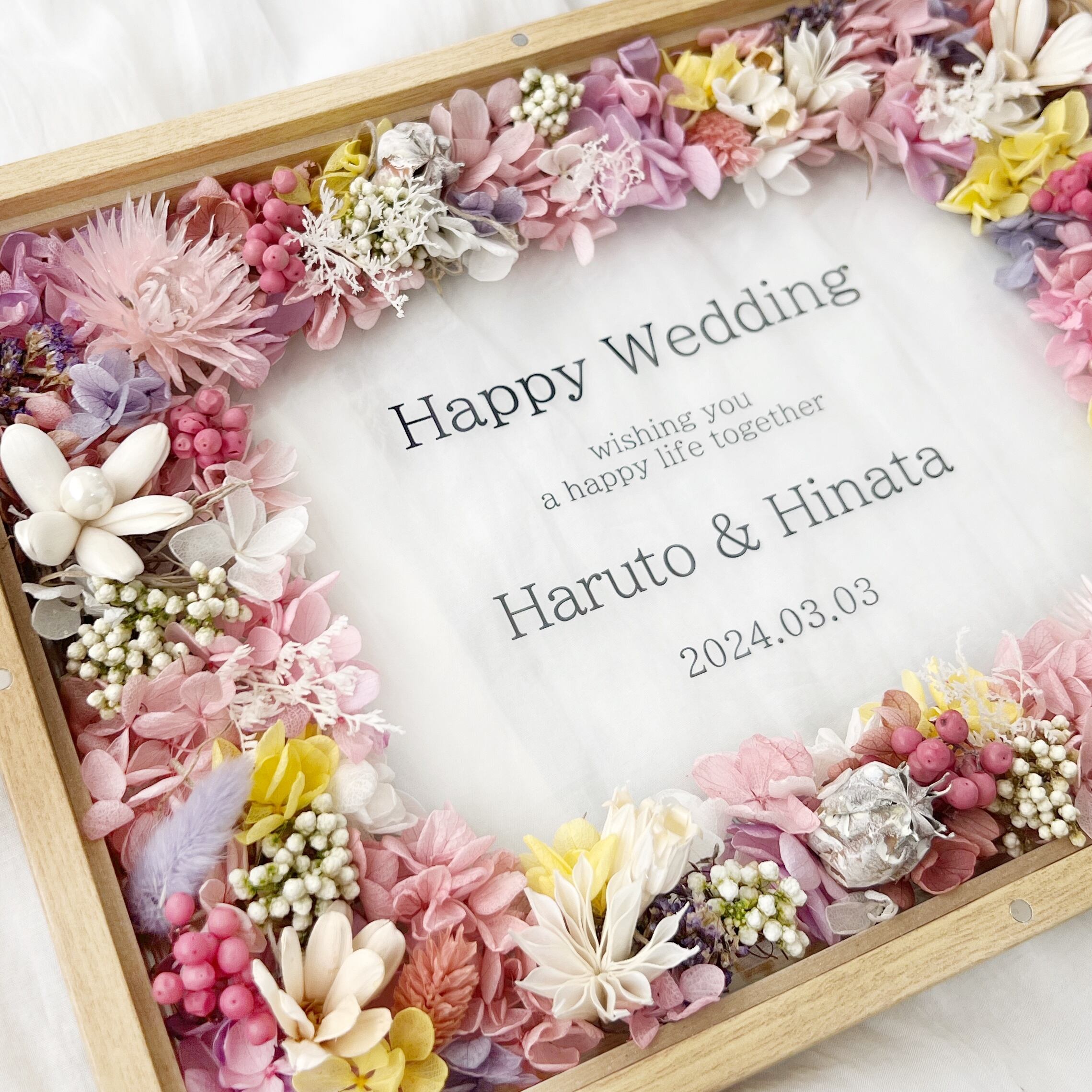 写真も飾れる＊2L判サイズ 8003ピンク 木製ガラスフォトフレーム 結婚
