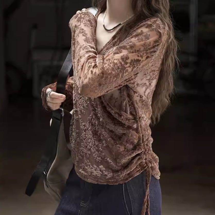 トップス sjy forksy.】配色ステッチ シアー Gジャン風 クロップド丈シャツ forksy