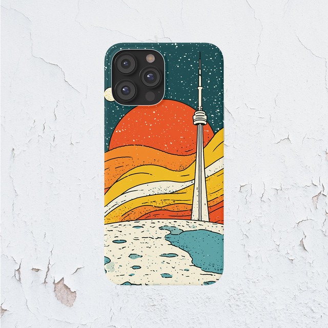 受注生産 iPhoneケース ロケットと赤い惑星の宇宙風景｜レトロ宇宙 RFSP031A