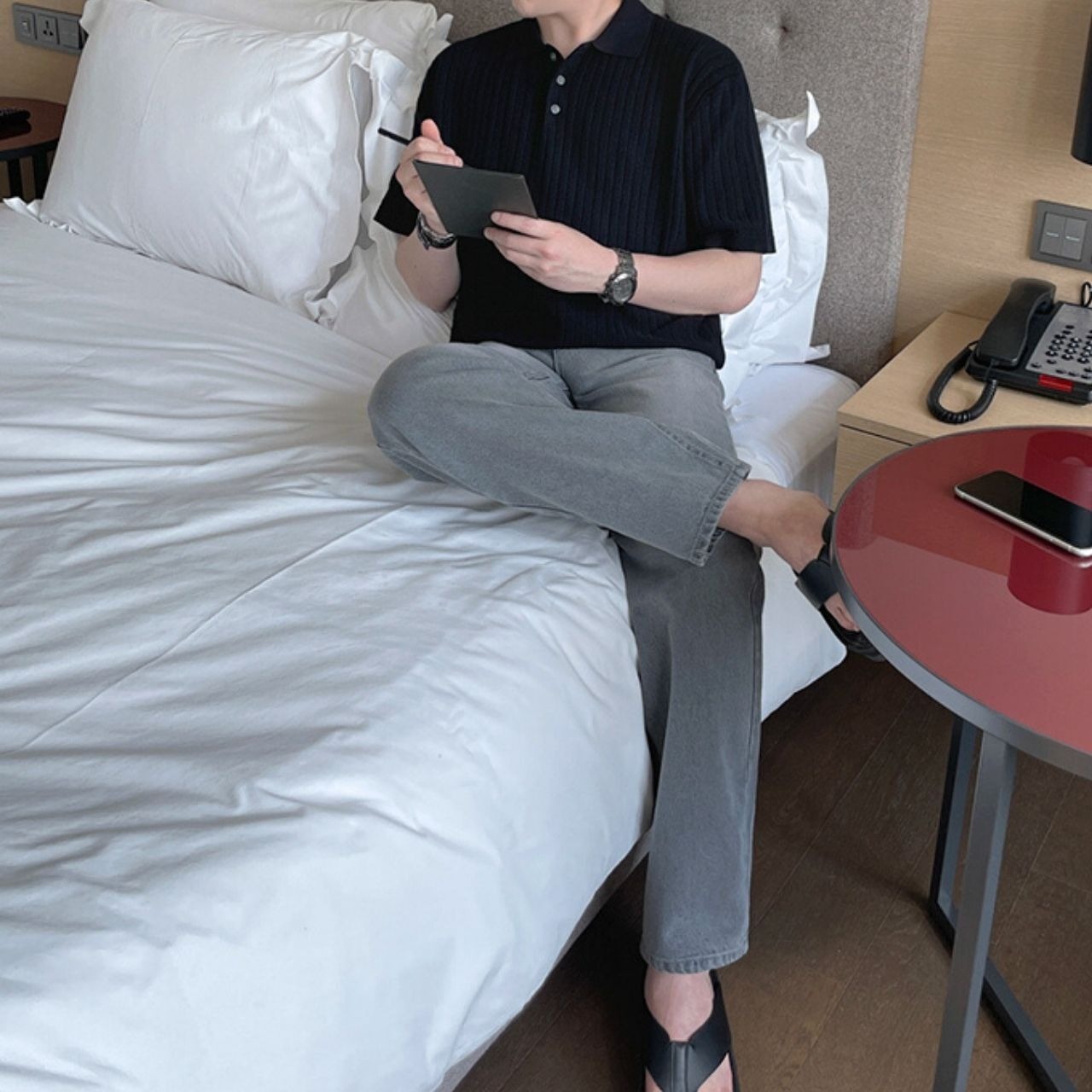 ケーブル風ニットポロシャツ　MT0080439