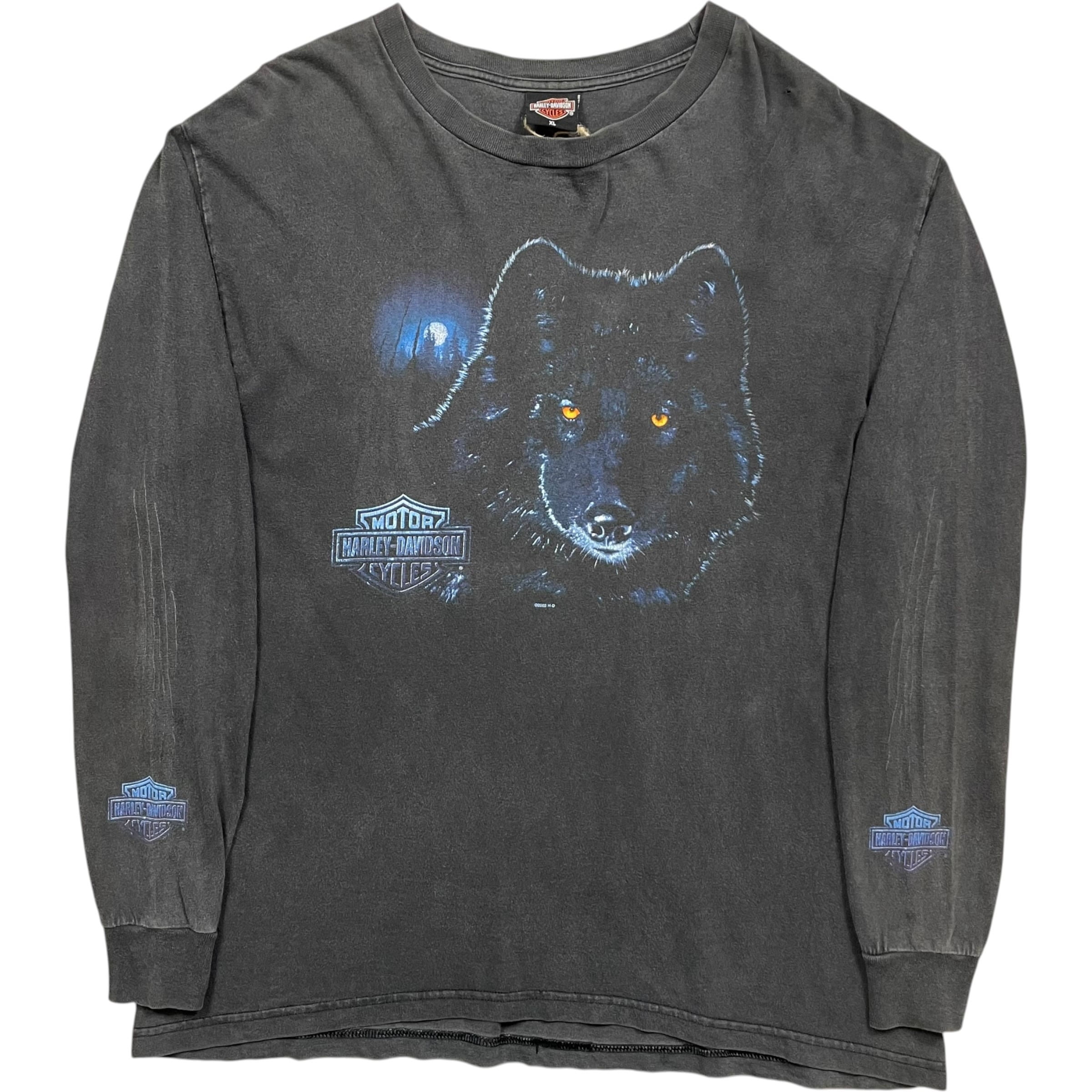 Harley-Davidson ハーレーダビッドソン ロングTシャツ ロンT プリント 袖プリント ウルフ フェード ブラック no.9956