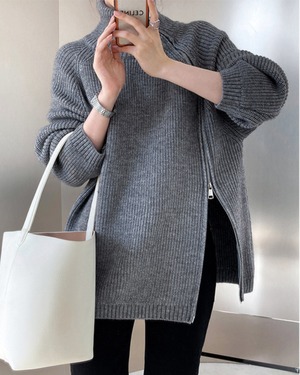 サイドジップハイネックニット 3color A0741