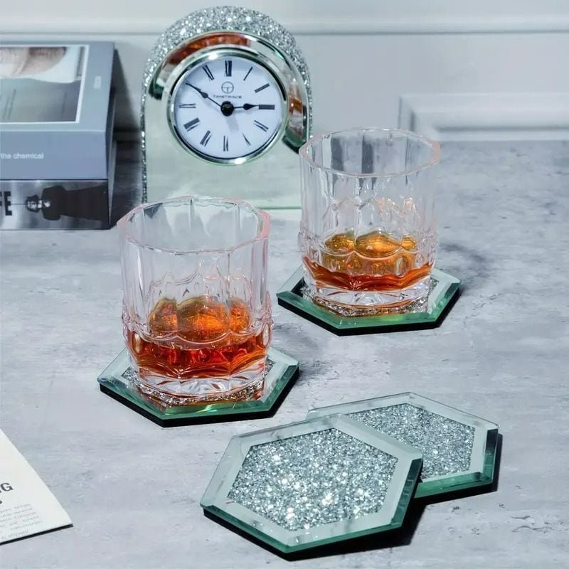 コースター ガラス キラキラ シルバー お洒落 モダン シンプル