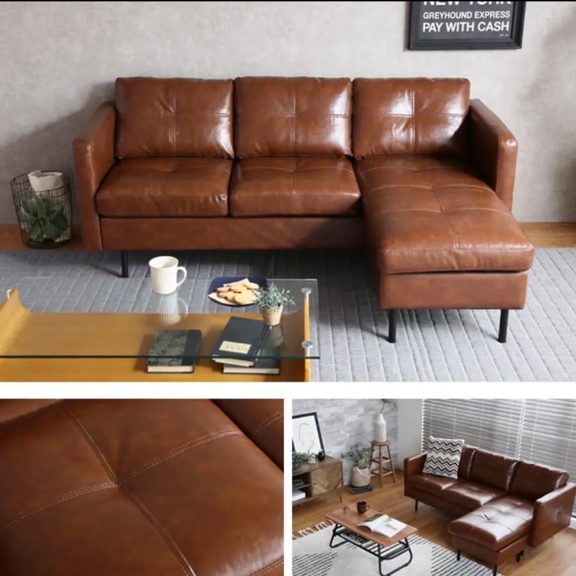 【送料無料】Carlos 3人掛 カウチソファ オットマン付き PVCレザー Carlos 3人掛 カウチソファ 4人掛け オットマン PVC レザー ソファ