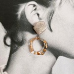 ドライフラワーとパールカラーの大ぶりリングピアス／イヤリング｜イエロー｜サムネイル2