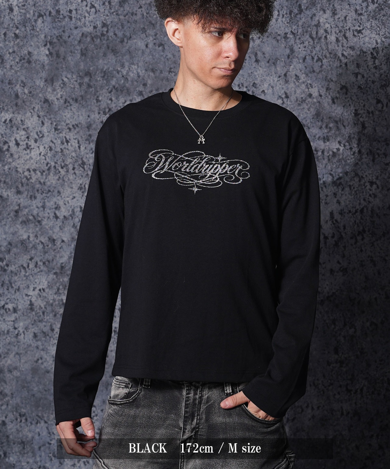 ◆ラメ加工 レタリングロゴ L/S Tee◆rp-26102