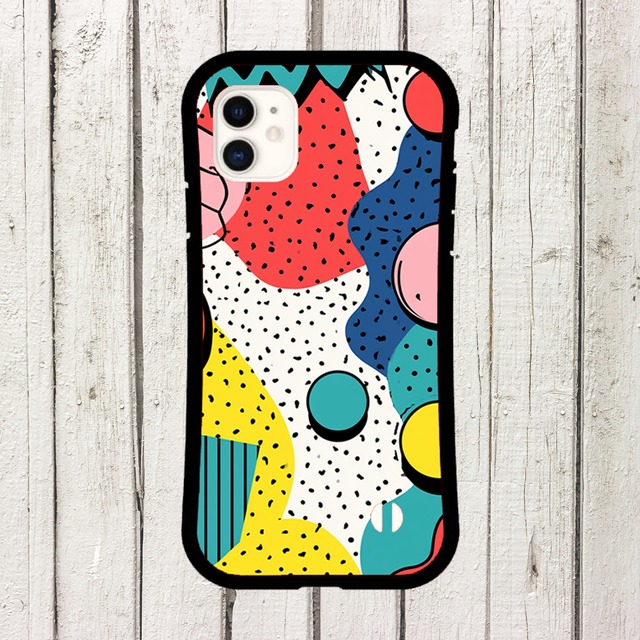 受注生産 iPhoneケース ピンクと黄色のポップ抽象柄｜レトロポップ PABS020C