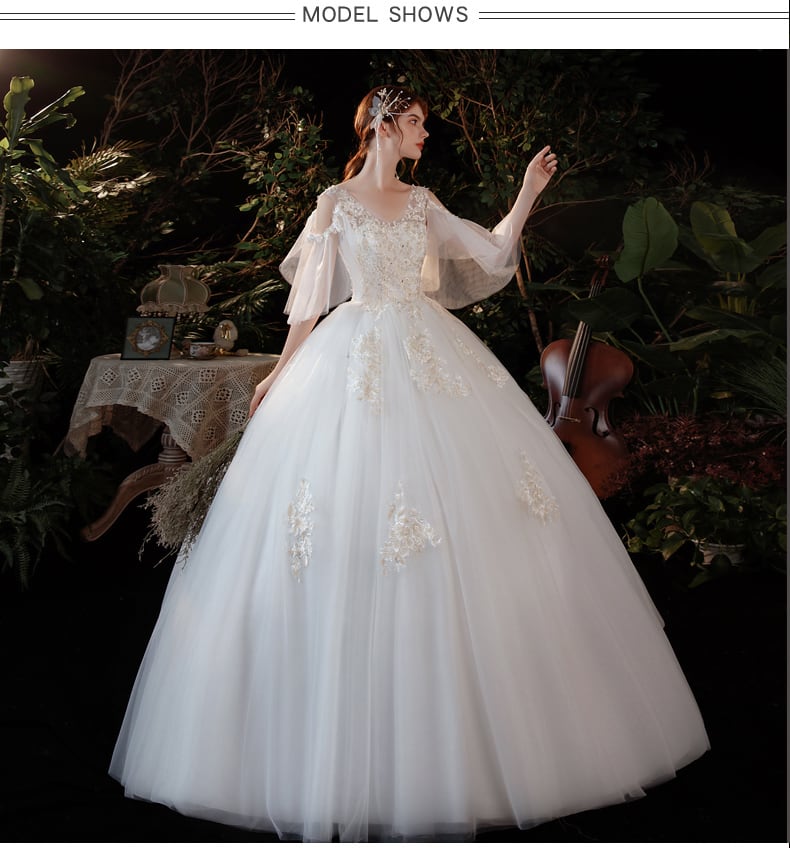 美品！ウエディングドレス ホワイト ソフトチュール パフスリーブ 花柄