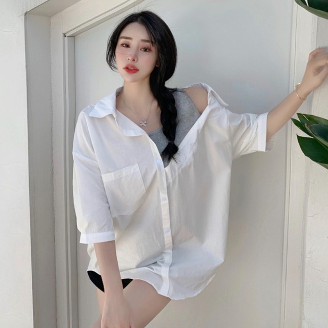 サマースタイルルーズ薄手シャツ トップス レディース 夏物 ハンチェンe16579689238