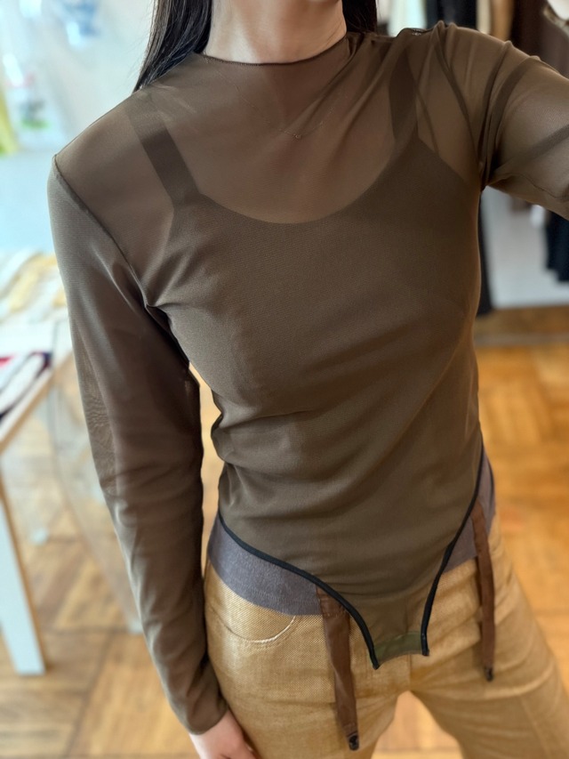OVERNEATH/Bodysuit088 Longsleeves チュールネット BROWN