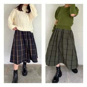 FLARE CHECK SKIRT -2color-