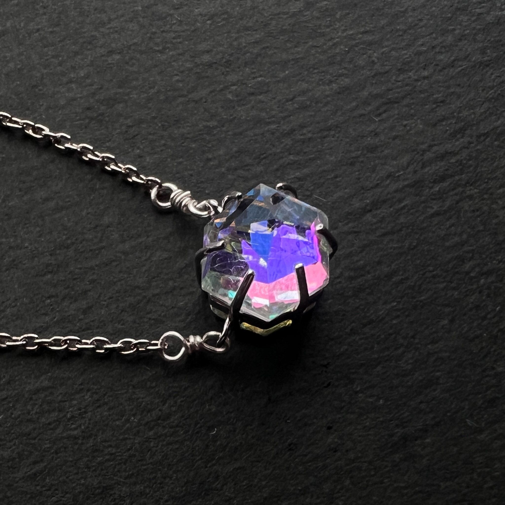 ヘキサゴンラフカット イエロー 8mm ネックレスorリング 【硝子