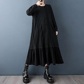 クルーネック プリーツ ロングワンピース 60026