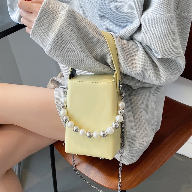 サマーパールチェーン 夏物 真珠 スクウェア 手作りハンドバック56674830908