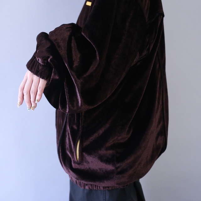 piping and gold zip and plate design over silhouette velours track jacket