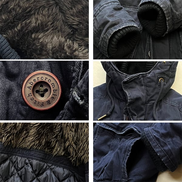 1点物◇アバクロ紺ビンテージ加工ボア裏N3Bミリタリージャケット古着