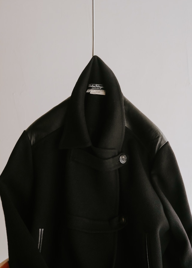 90's Salvatore Ferragamo kid skin leather yoke toggleless coat