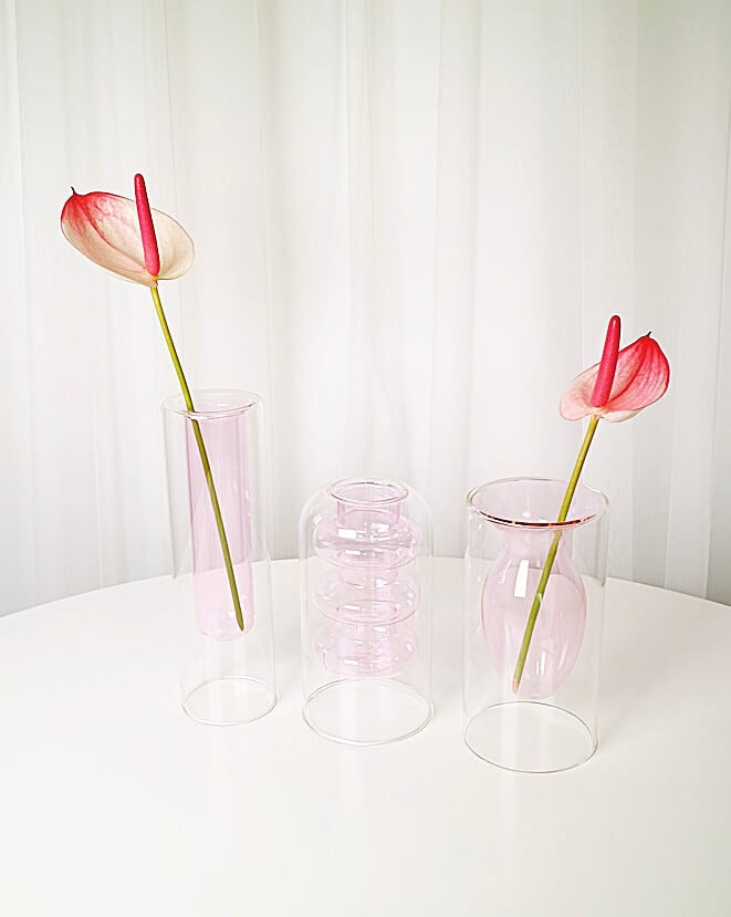 pink objet vase 3types / ピンク オブジェ ベース シリンダー