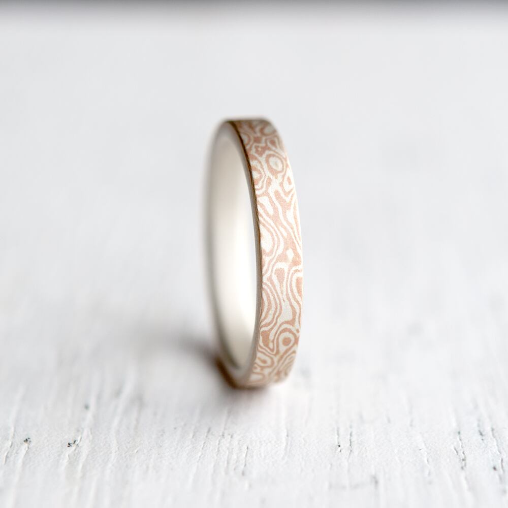 Tomo Pink|3mm 木目金リング Silver × K14 Pink Gold / サイズオーダー制作・受注生産