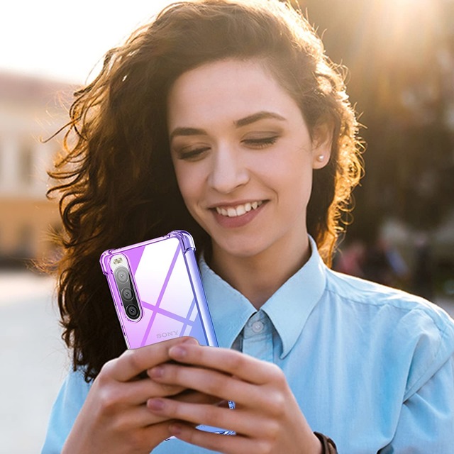 Xperia 10 III ケース クリア SO-52B Xperia10III Lite スマホケース SOG04 TPU 薄型 軽量 シリコン グラデーション色 ケース 耐衝撃 指紋防止 防塵一体型 人気 携帯カバー エクスペリア カバー(パープルブルー)