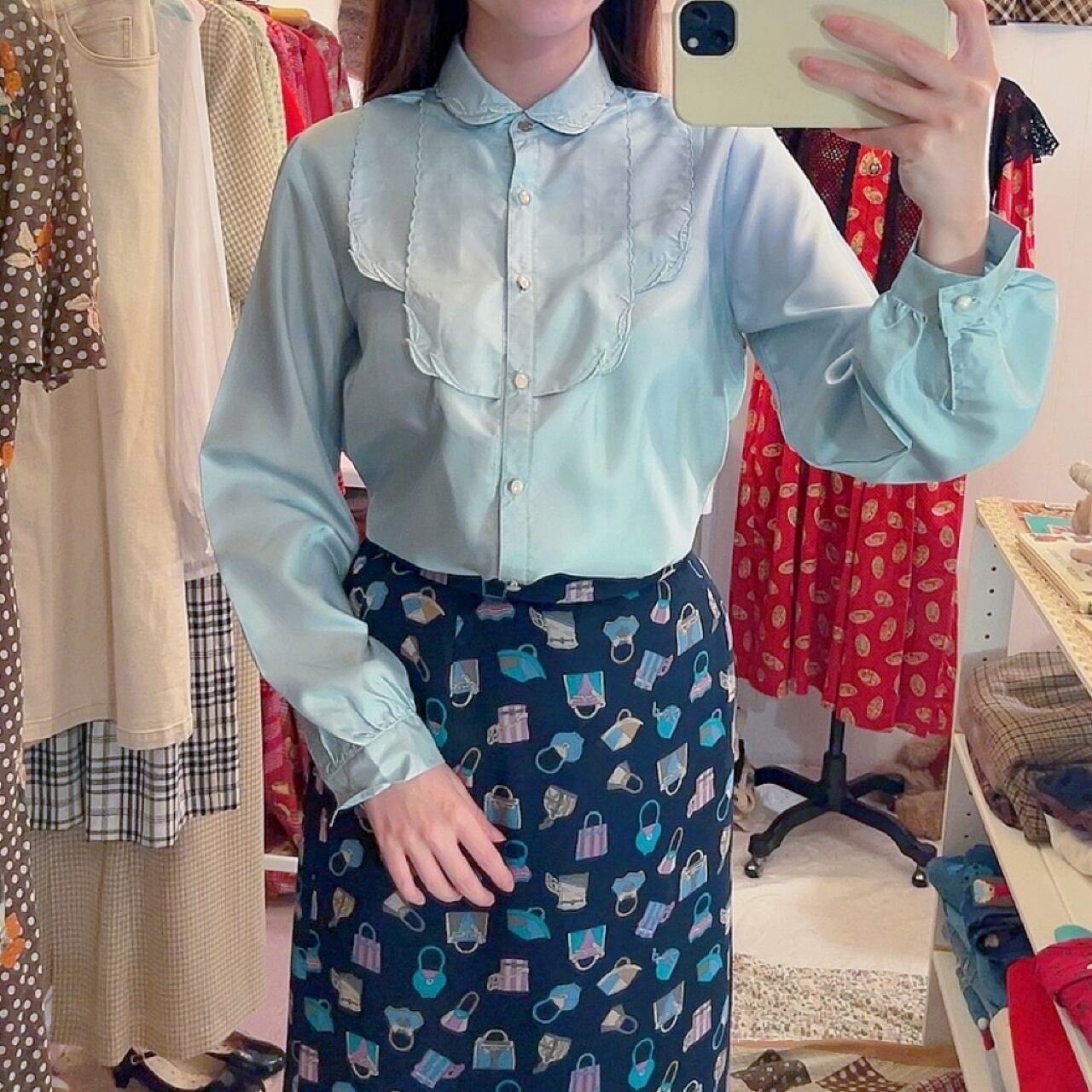 mint green embroidery blouse