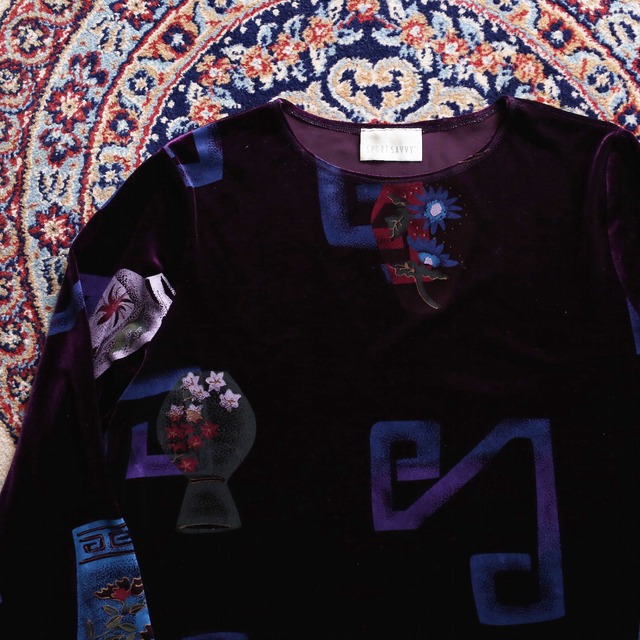 "壺×花" violet velours cut-sew