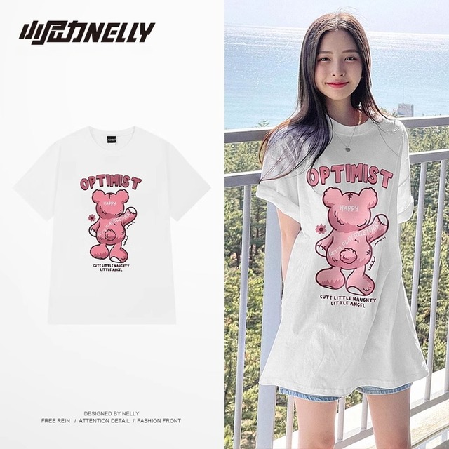 ゴスロリ通販 With U ゴシック ロリィタ 春夏 Tシャツ ネックレス セット割り Optimist のんびり屋さん くまちゃん かわいい ユニセックス カジュアル ストリート系 原宿ファッション Y7K Z世帯