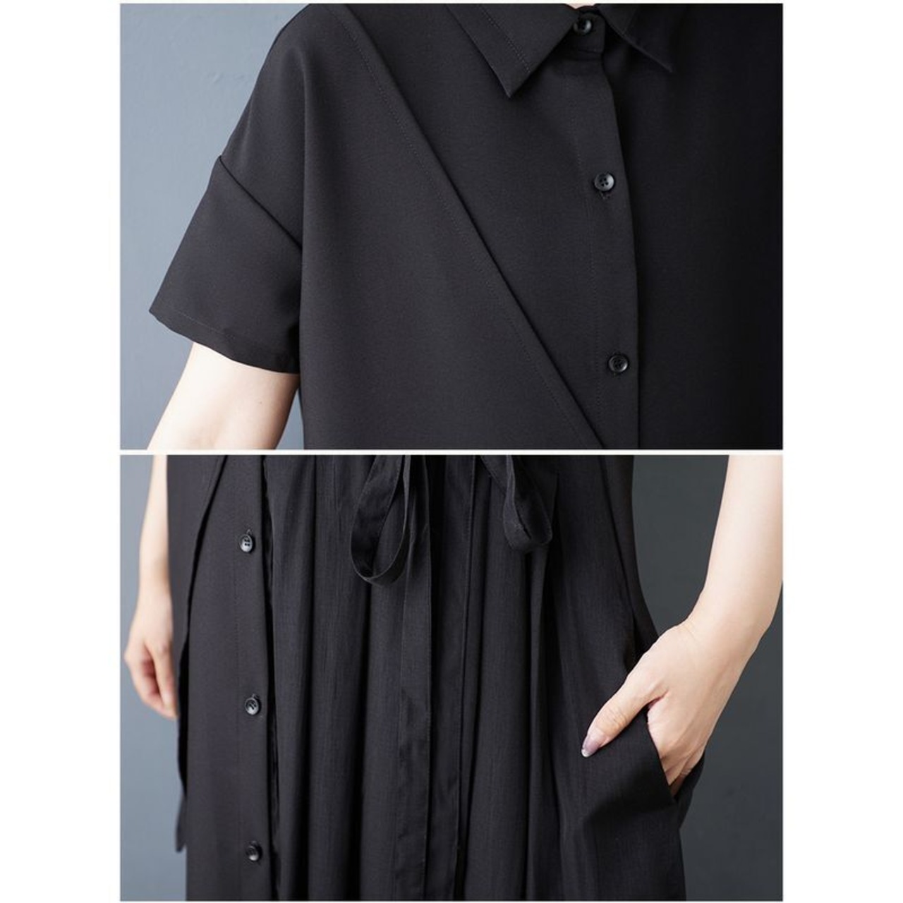 アシンメトリー プリーツ シャツワンピース  30157