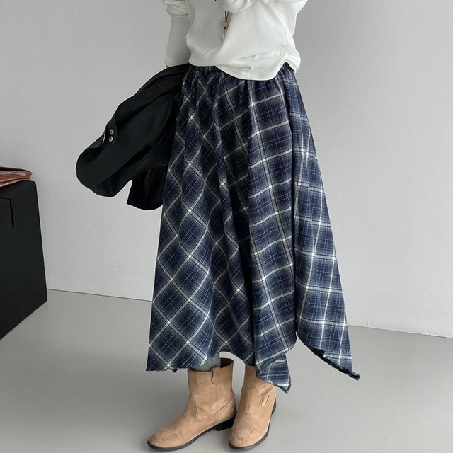 asymmetrical check skirt 10841