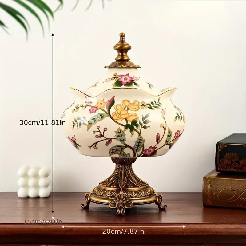 ヴィンテージ風小物入れ アイスクラック 蓋つき アンティーク調 花柄