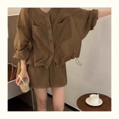 レディース UVカットセットアップ 長袖シャツ×ショートパンツ
