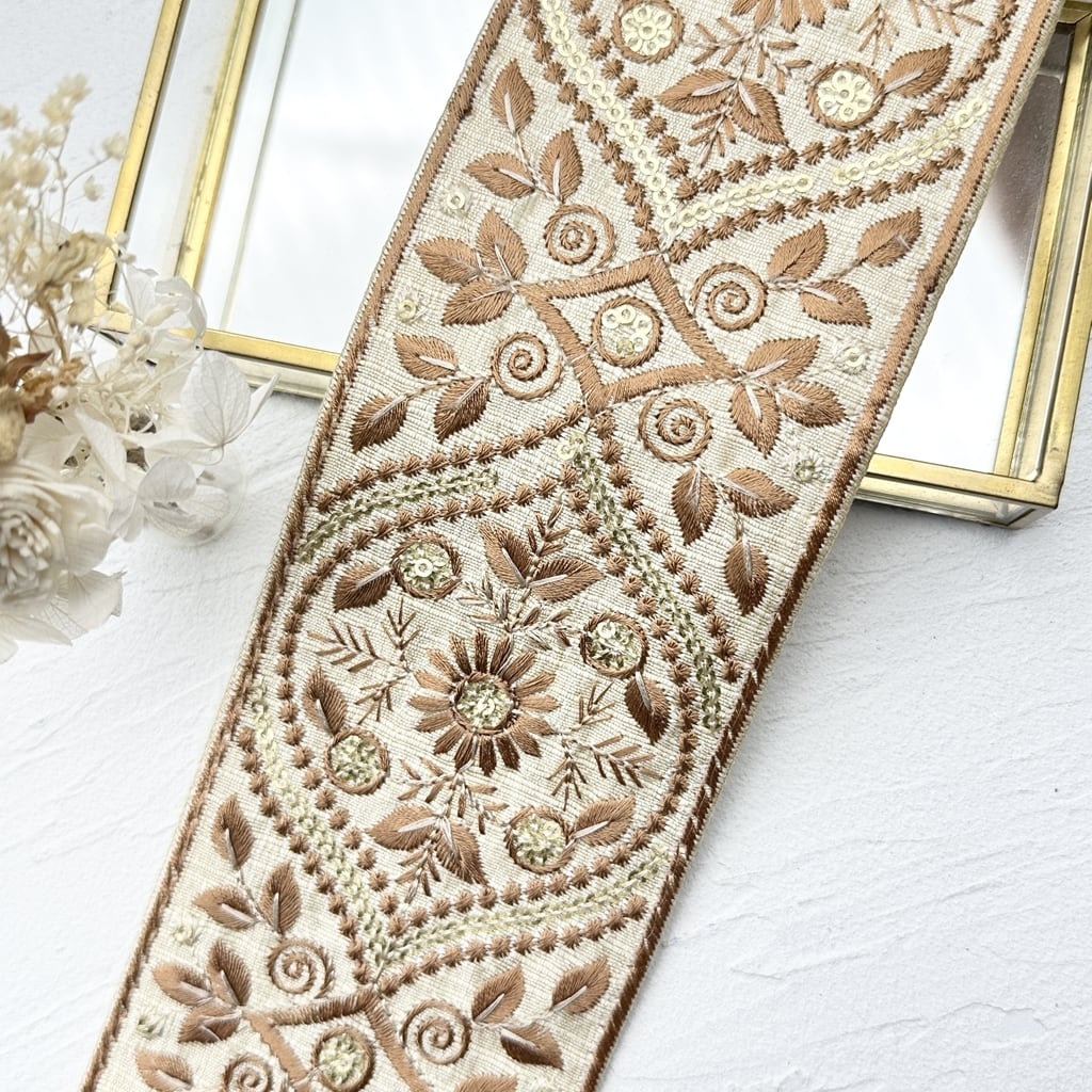 シャイニング [シャンパンゴールド]インド刺繍リボン 2919 | インド