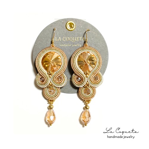 【受注制作】丸いガラスストーンのソウタシエピアス/イヤリング（ホワイトゴールド）